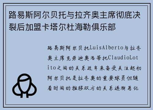 路易斯阿尔贝托与拉齐奥主席彻底决裂后加盟卡塔尔杜海勒俱乐部 路易斯阿尔贝托与拉齐奥主席彻底决裂后加盟卡塔尔杜海勒俱乐部